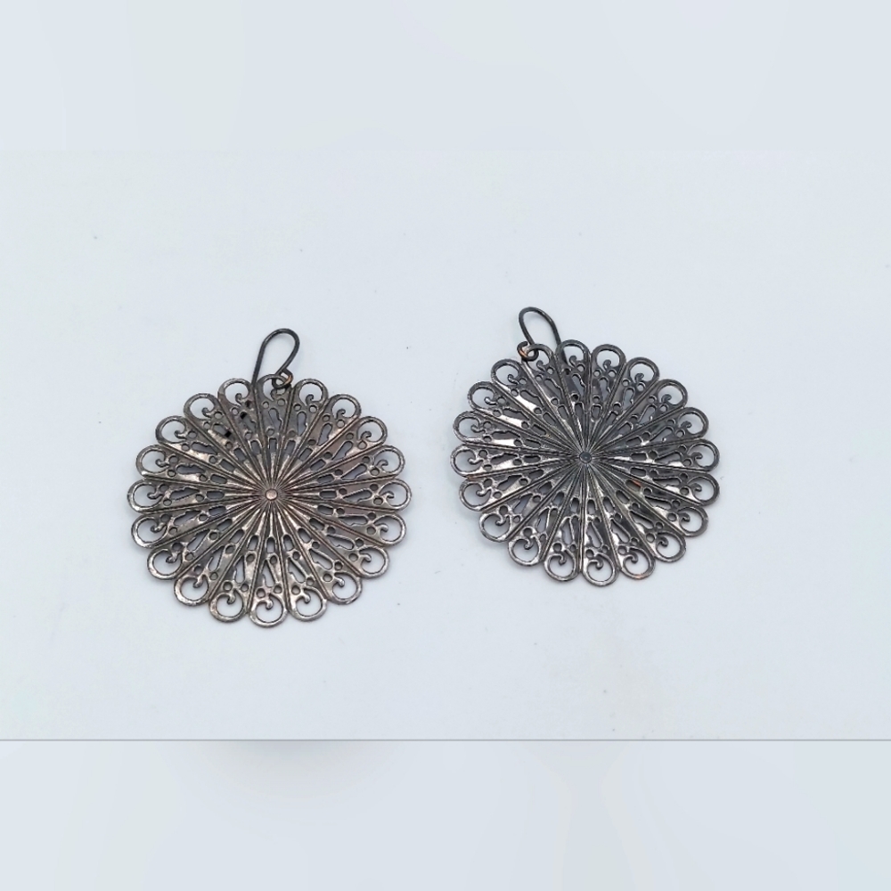 Filigree round statement earrings muted grey silver
